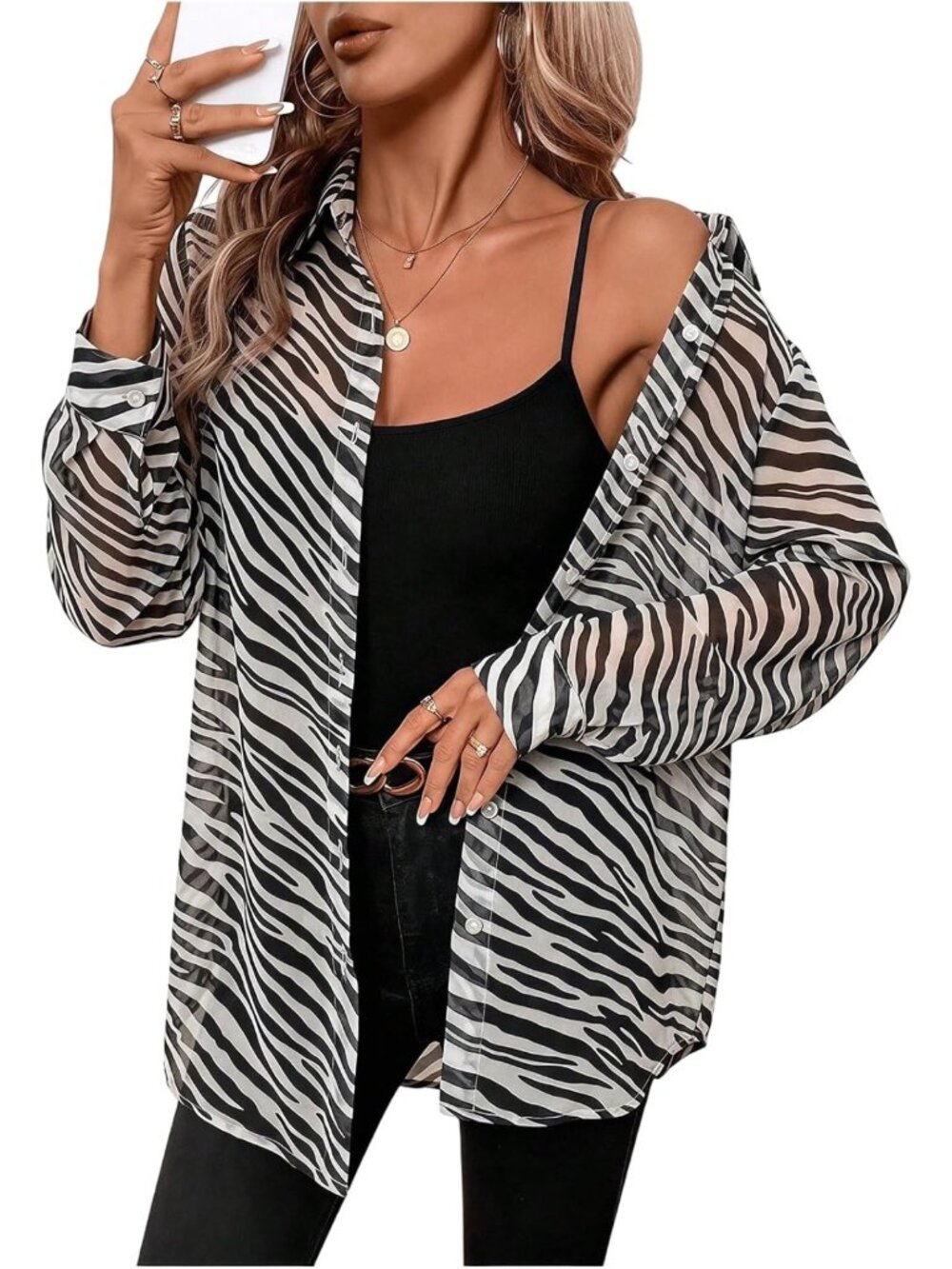 Chic Leopard Print Sheer Mesh Oversized Button Down Shirt - Long Sleeve Top